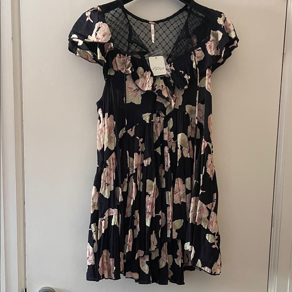 Free People Black Floral Mini Dress